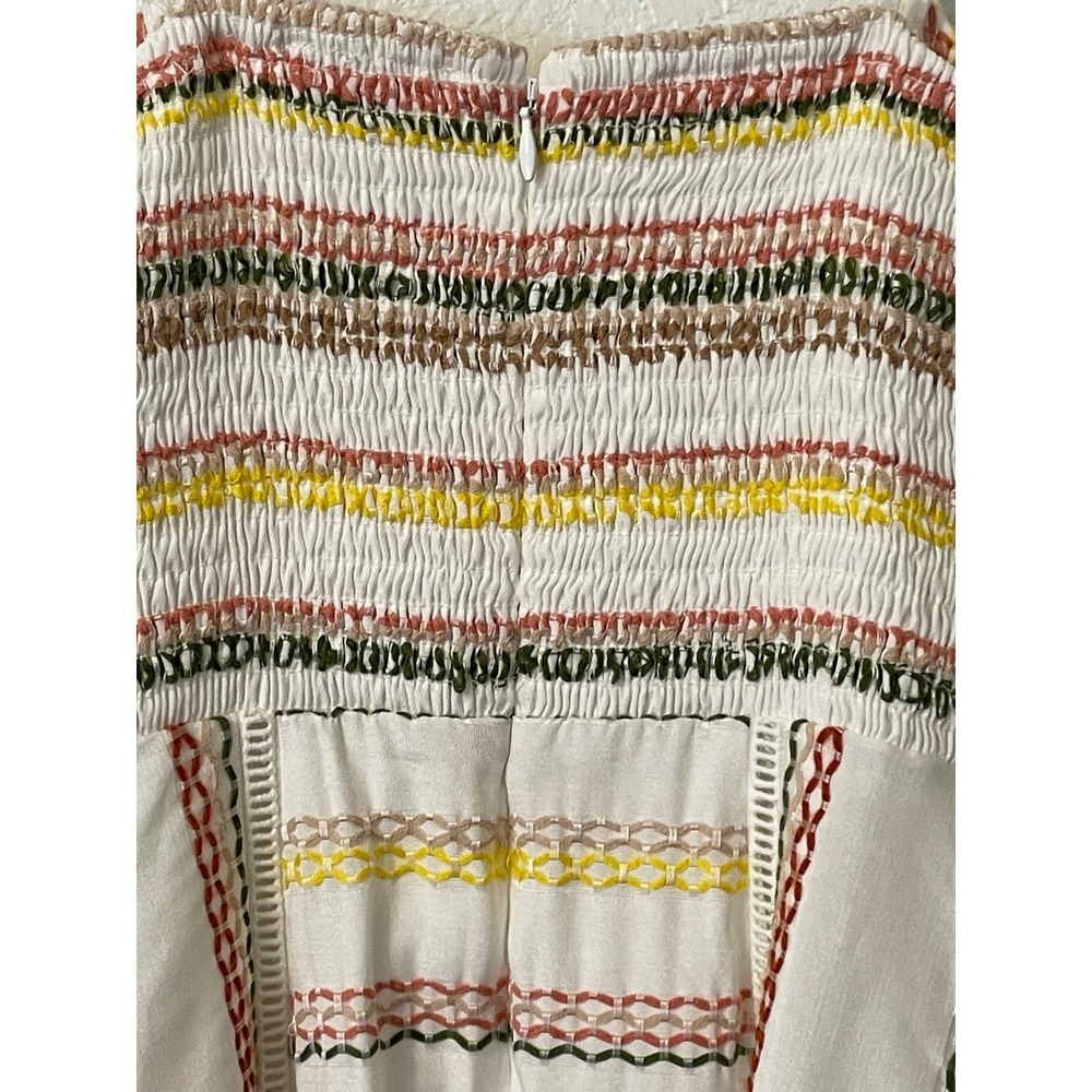Hutch Sundress Midi Smocked Embroidered  White Pink Yellow Green - Picture 6 of 7
